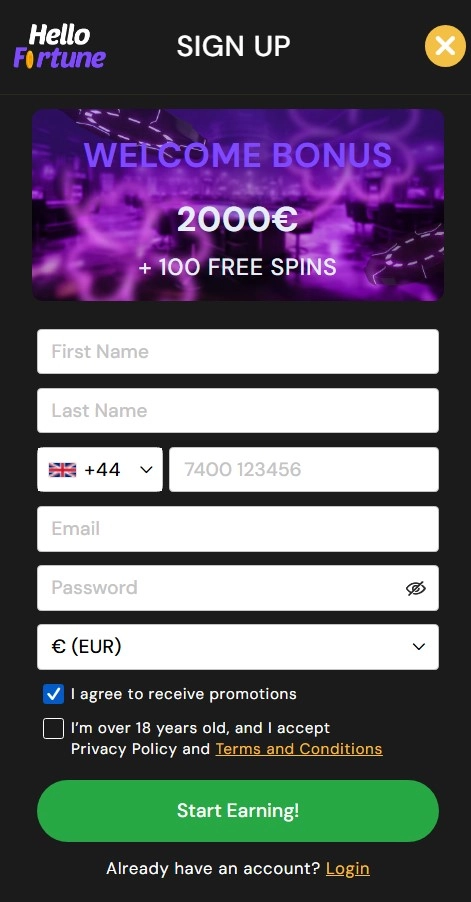 Hello Fortune casino registration en