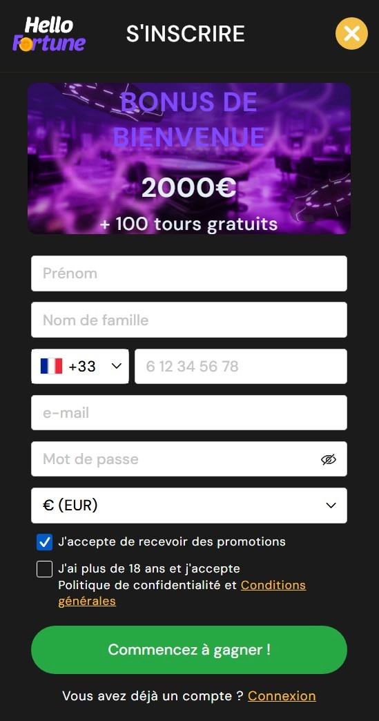 Hello Fortune casino sinscrire fr
